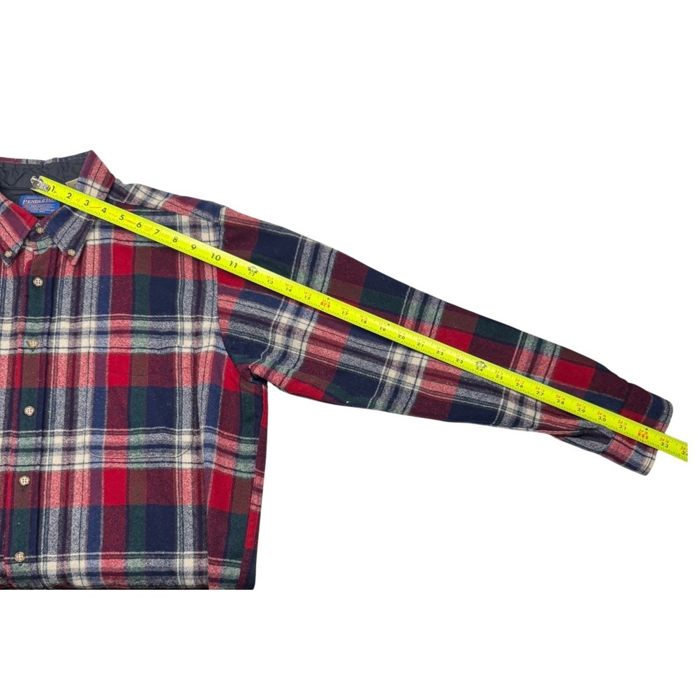 Pendleton Flannel Shirt Mens Large Red Plaid 100%‎ Virgin Wool Button Down USA - Picture 9 of 11